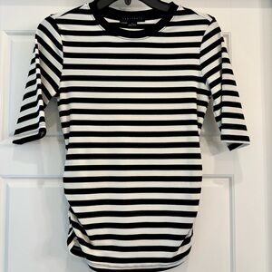 Sanctuary Black and Cream Striped Short Sleeve Knit Top
